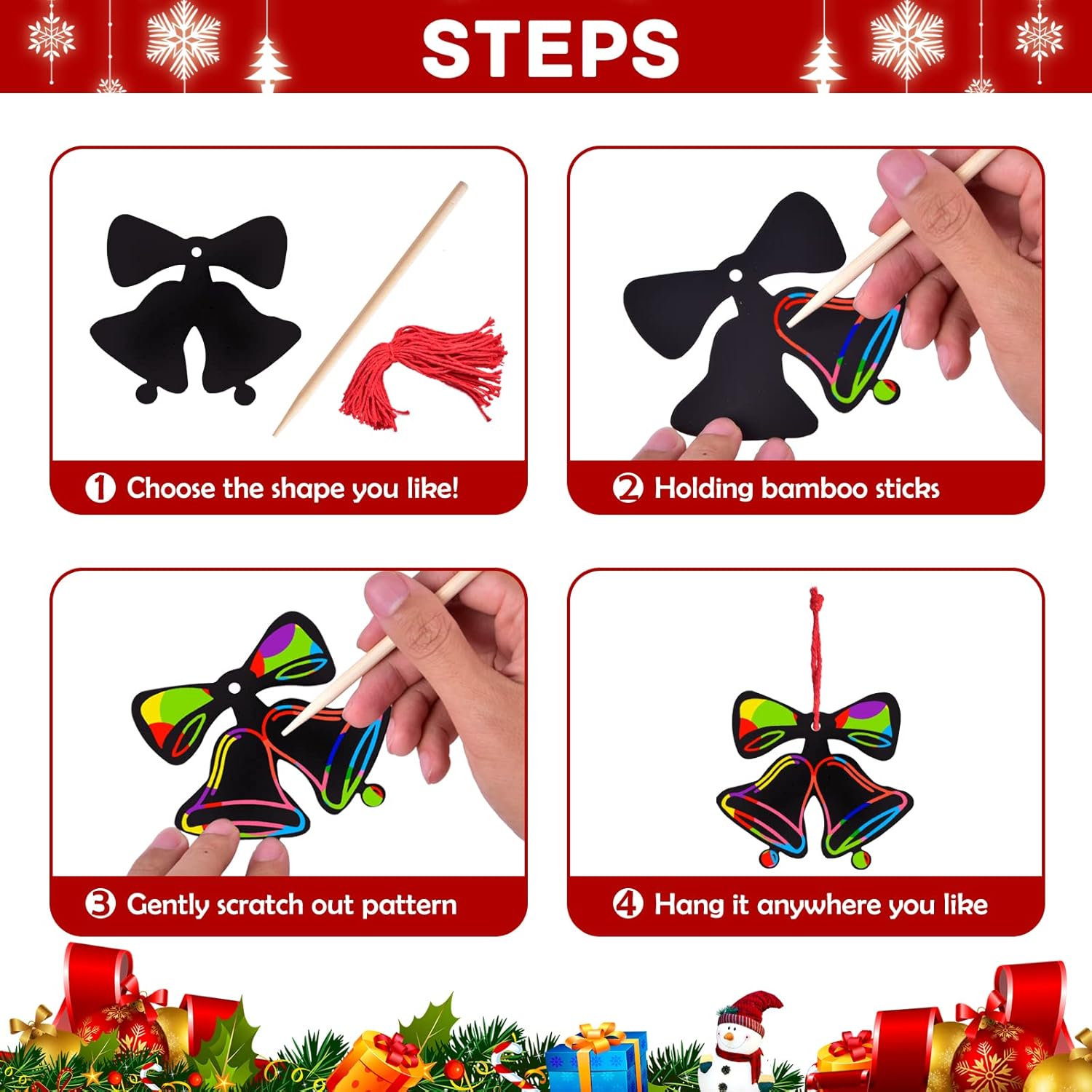 FUN LITTLE TOYS Christmas Scratch Art for Kids, 60 Pcs Christmas Scratch Off Cards Kit with Drawing Sticks & Cords, Magic Rainbow Scratch Paper Art Ornaments Sets, Holiday Party Favors Supplies Toys : Toys & Games