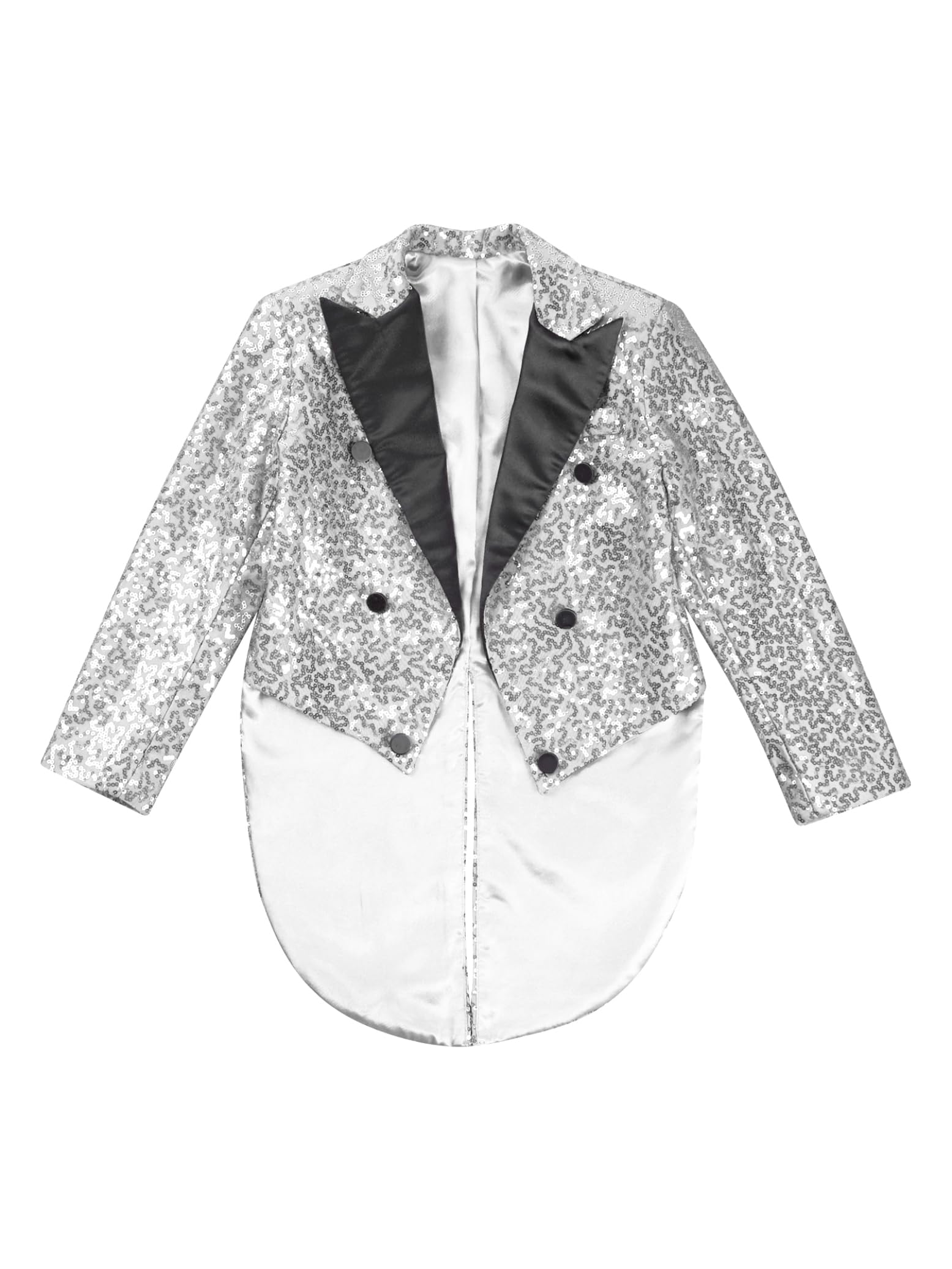 Hedmy Chaqueta Brillante de Fiesta para Niños Blazer Lentejuelas de Esmoquin con Solapa y Botones Cruzados Chaqueta de Mago 5-14 Años Plateado 13-14 años