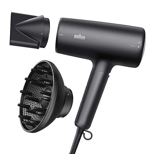 Braun Secador de pelo con difusor, secador de pelo con tecnología súper iónica que reduce la estática y el encrespamiento para un cabello suave,