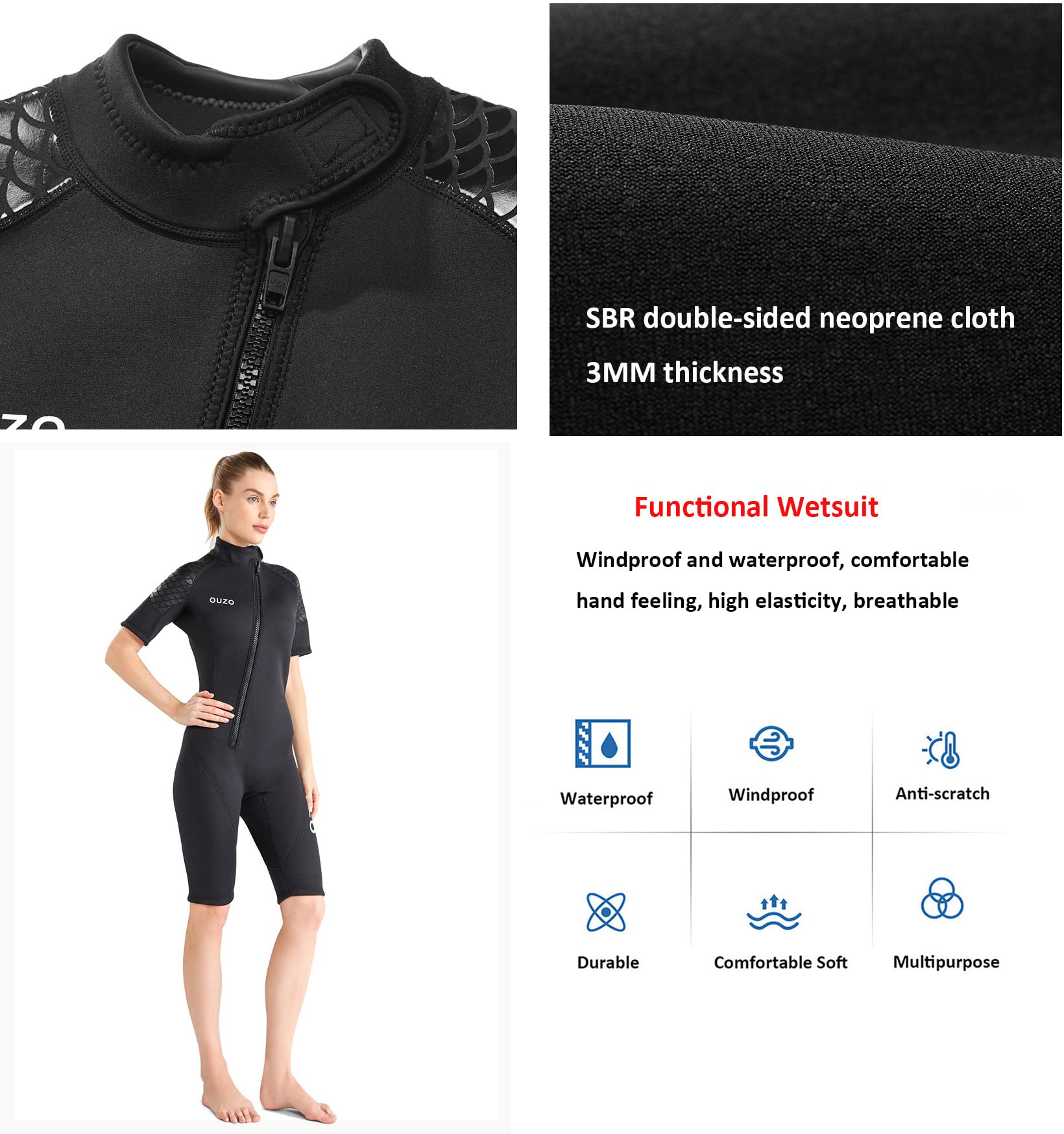 Femme 3MM Shorty Néoprène Combinaison Motif Poisson Épaissir Chaud Combinaison de Plongée Snorkeling Surf Stretch Manches Courtes Confortable Vetement Plongée