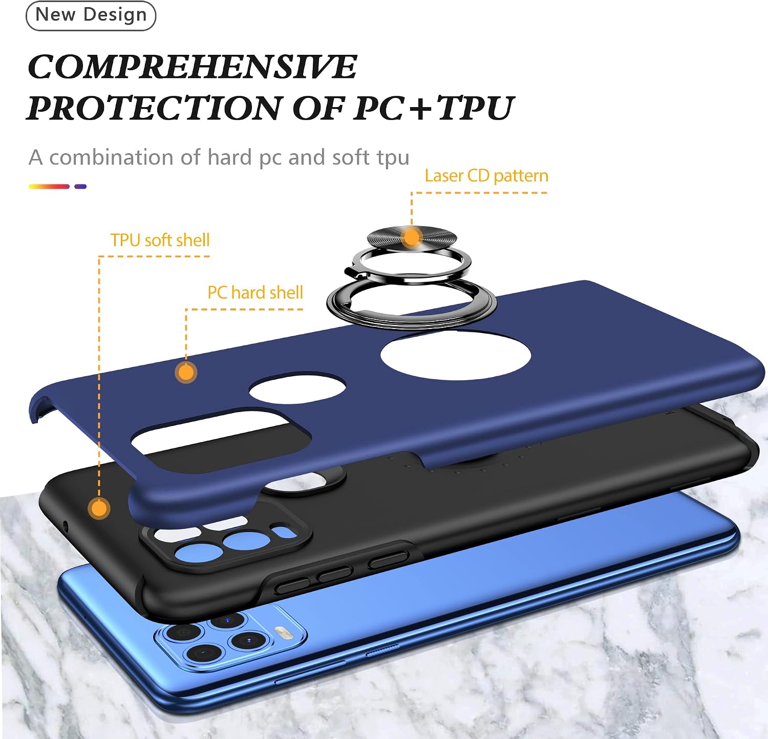 for Moto G Stylus 5G Case - 2 Pack, Military Grade Double Shockproof Invisible Kickstand Case with Nano Explosion-Proof Film (Blue) image 4