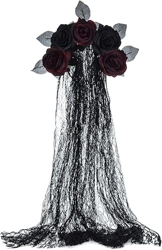 DDazzling Day of The Dead Floral Headband Dia De Los Muertos Costume Halloween Flower Headpiece,Black Flower