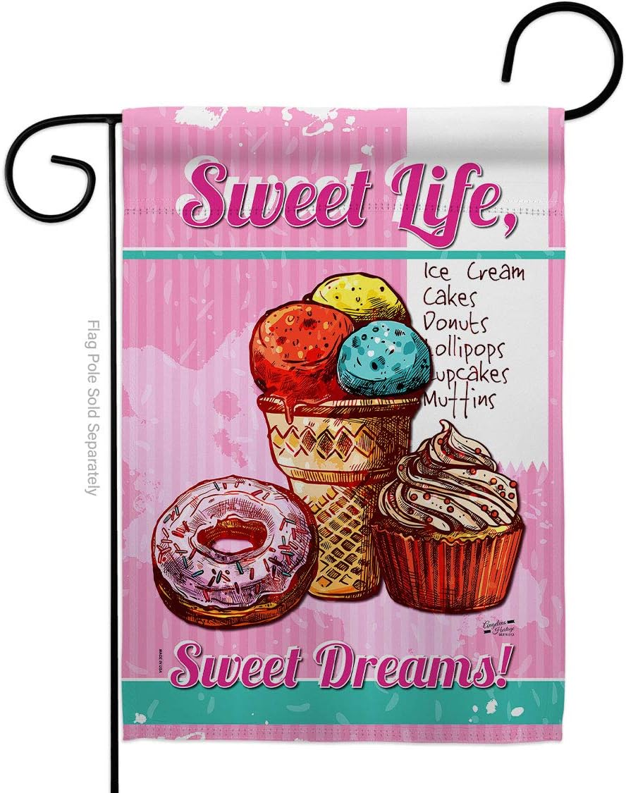 Sweet Life Garden Flag Food Pie Candy Donut Popsicle Dessert Ice Cream Cake House Decoration Banner Small Yard Gift Double-Sided, Made in USA