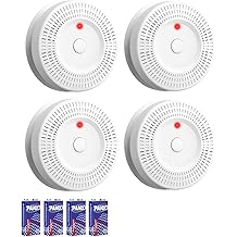 Smoke Detector, &lrm;Lecoolife, &lrm;9V Battery Operated Smoke Alarm with LED Indicator, Silence Button, Battery Powered, White, 4 Pack