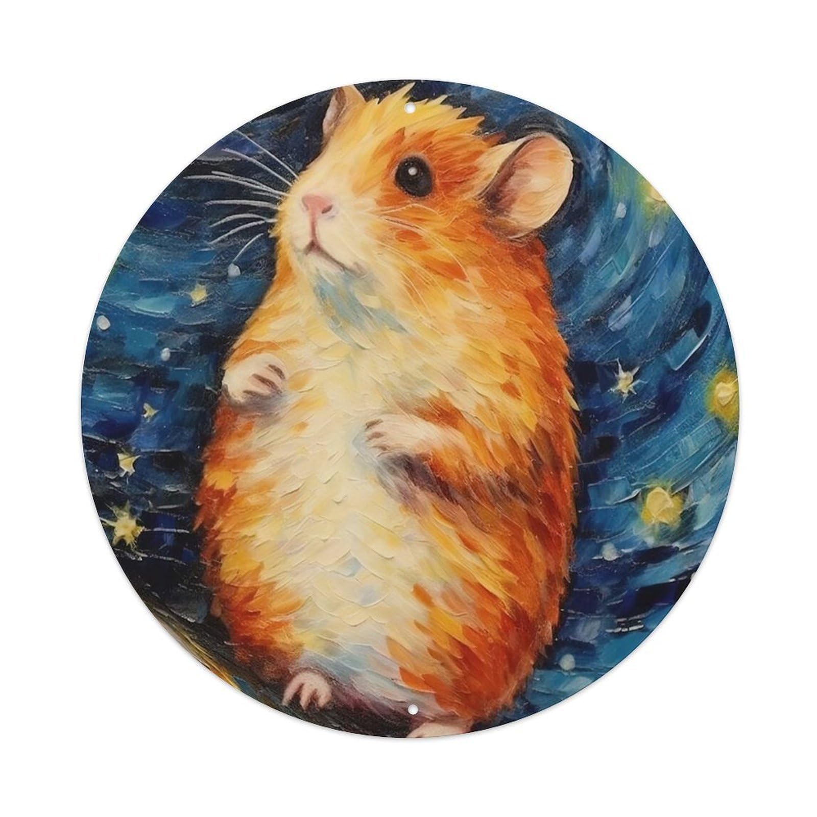 Animal Art Colourful Oil Painting Style Hamster Vintage Metal Tin Sign Plaque Wall Decor for Cafe, Club, Garden Round Metal Poster 8x8Inch