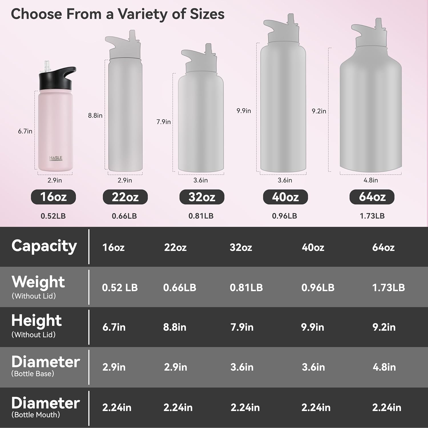 HASLE OUTFITTERS Insulated Water Bottle 16 oz Double Wall Vacuum Stainless Steel Water Bottle Leak Proof for School Wide Mouth with Straw Lid & Spout Lid Keeps Cold and Hot(Pink,1pack) - Image 3