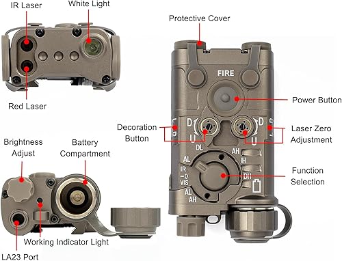 Miniatura 3 de Airsoft Upgrade Metal Tactical PEQ Aiming Laser Sight with LA23 Dual Pressure Switch, 8 Modes with RedGreen+IR+White Light with Brightness Adjust,