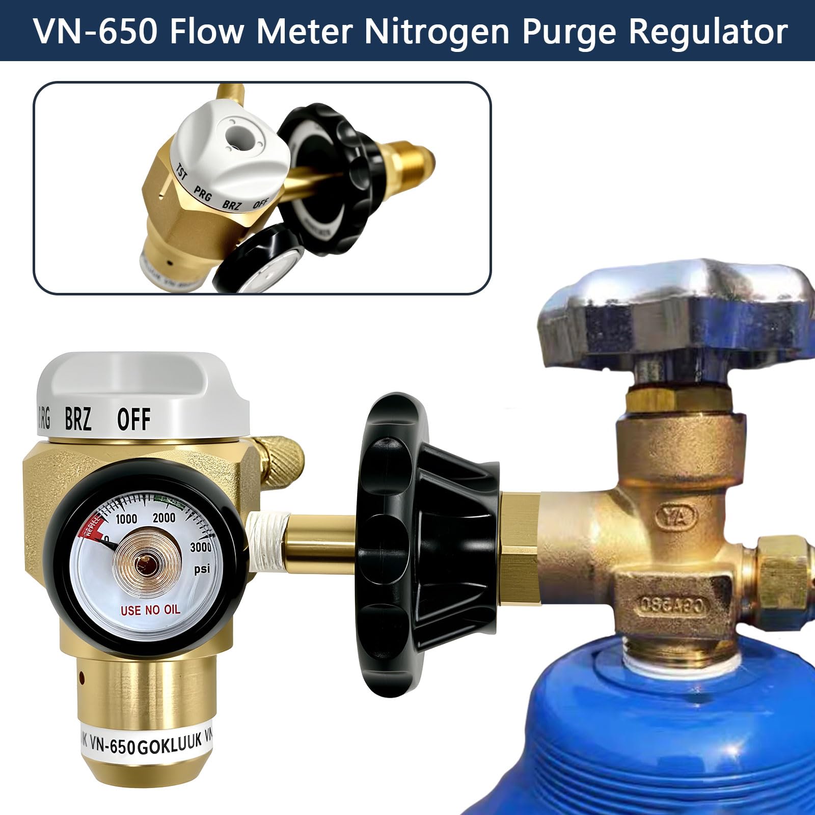 VEVOR Nitrogen Purging Regulator – 4-Position Control Valve With CGA580 Inlet, For Brazing & Leak Testing