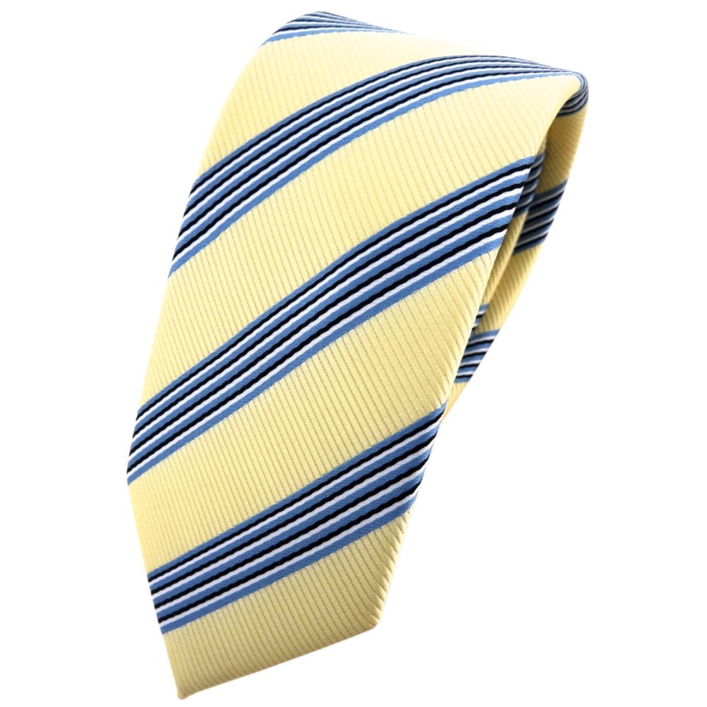 TigerTie narrow tie necktie yellow pale-yellow blue black silver striped - necktie