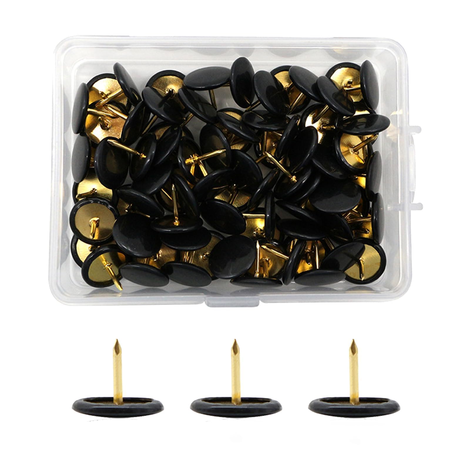 Cjkoonsa No Black Drawing Pins 100 Pcs Round Head Thumbtacks, Metal Push Pins With Storage Box For Pinboard, Bulletin Board, Office, Home
