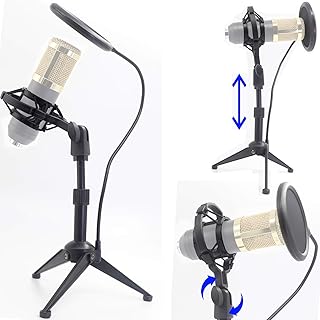 Desktop Microphone Tripod Suspension Stand with Shock Mount Anti-Vibration Mic Holder and 4