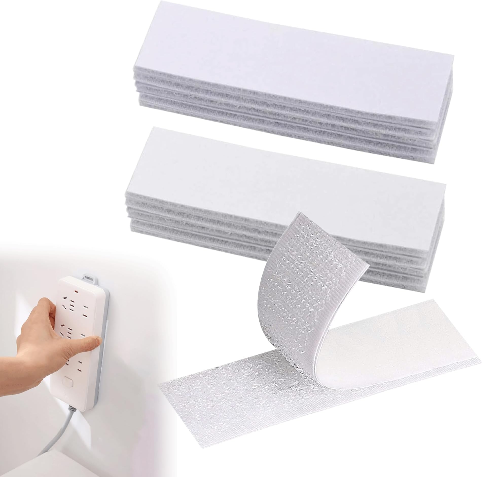 20Pcs Double Sided Sticky Pads Heavy Duty White Hook and Loop Strip Tape Self Adhesive Sticky Back Fastening Tape for Walls Floor Plastics Glasses Metals(3x10cm)
