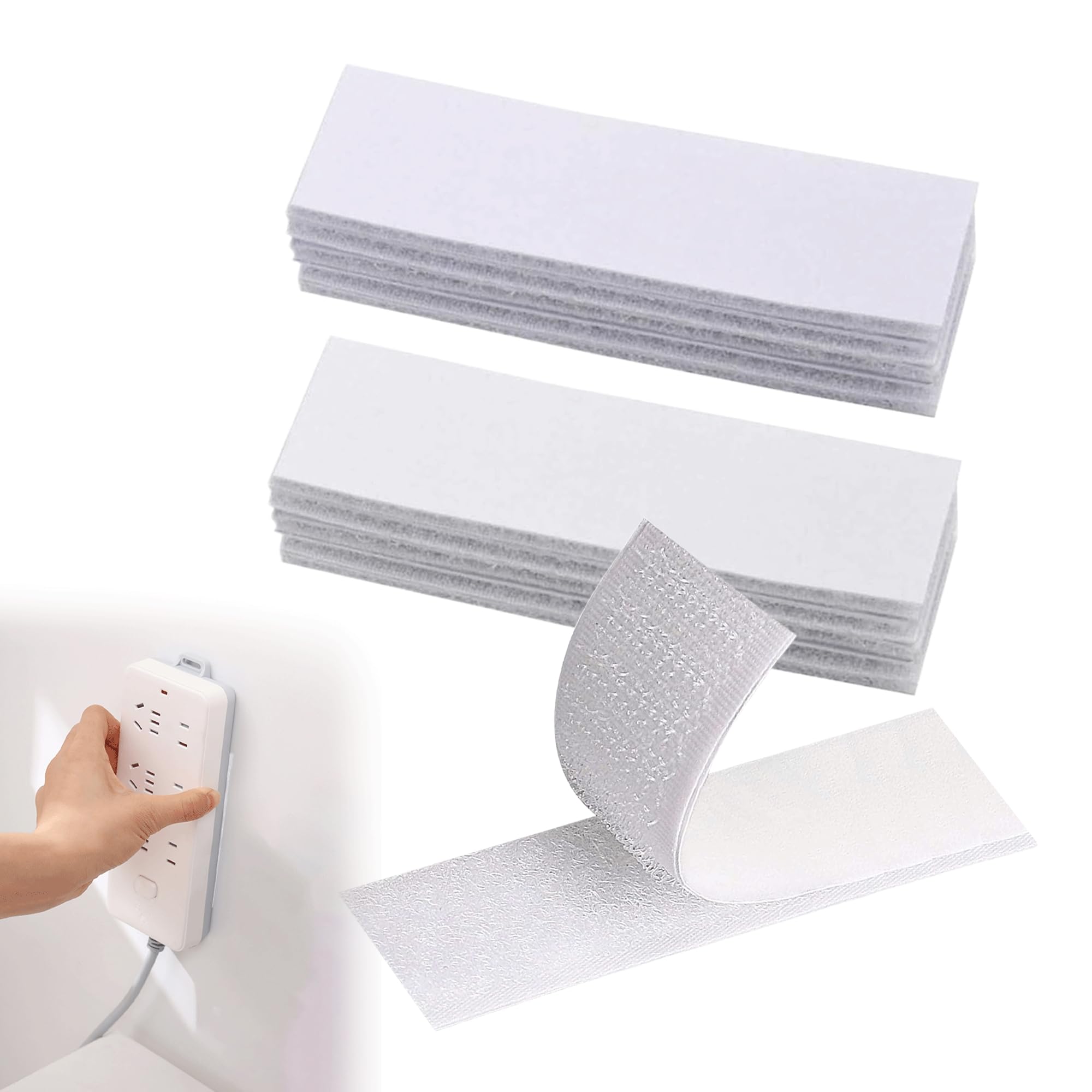 20Pcs Double Sided Sticky Pads Heavy Duty White Hook and Loop Strip Tape Self Adhesive Sticky Back Fastening Tape for Walls Floor Plastics Glasses Metals(3x10cm)