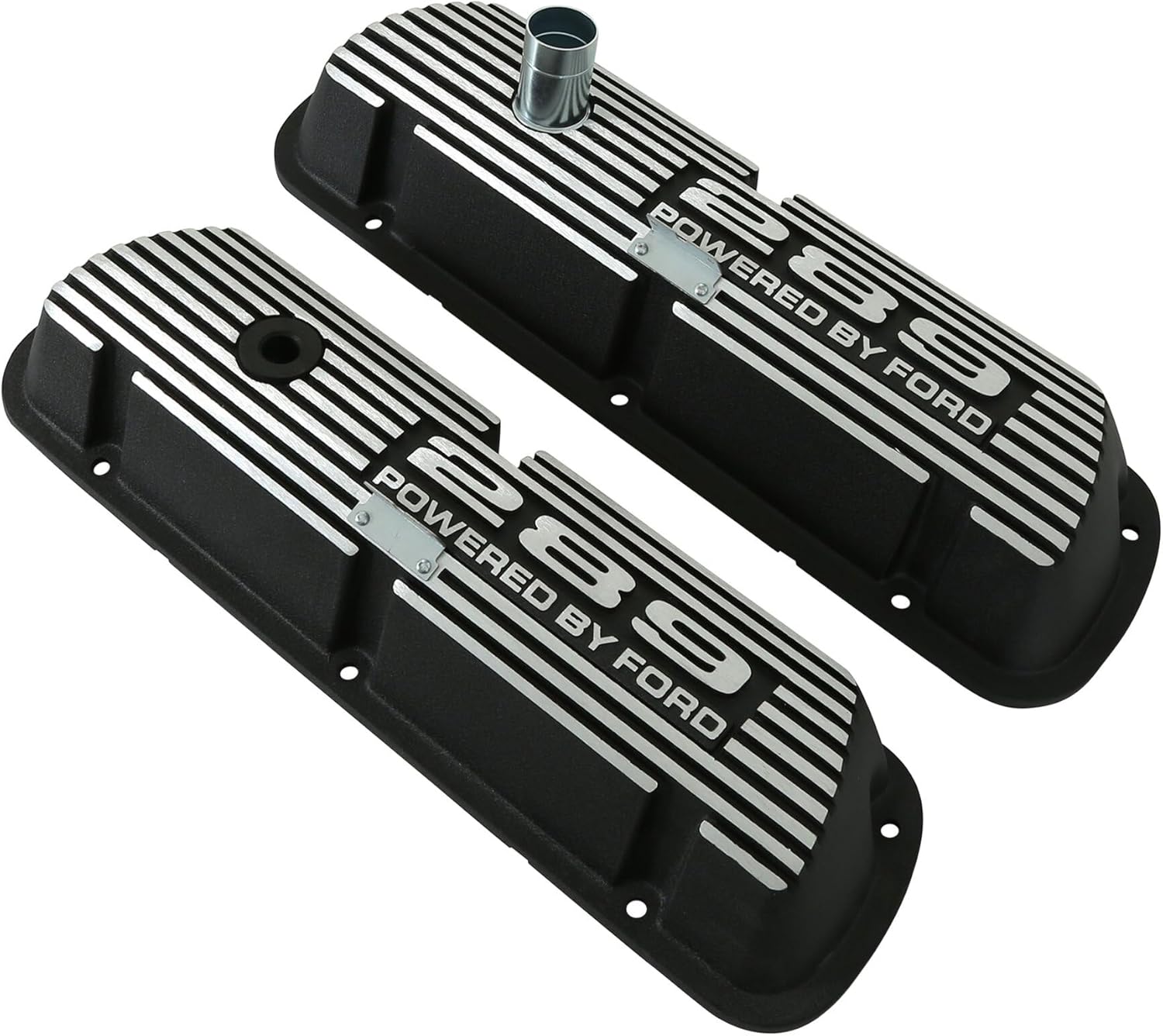 Scott Drake Aluminum Valve Covers with Official 289" "Powered by Ford Lettering in a Silver Powder Coated Finish, Compatible with 1964-1973 Ford Mustang, Model 6A582-289
