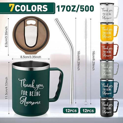 Miniatura 2 de Lallisa 12 tazas de café de viaje a granel de 17 onzas con asa de tapa para mujeres, regalos de agradecimiento, vasos de acero inoxidable, taza