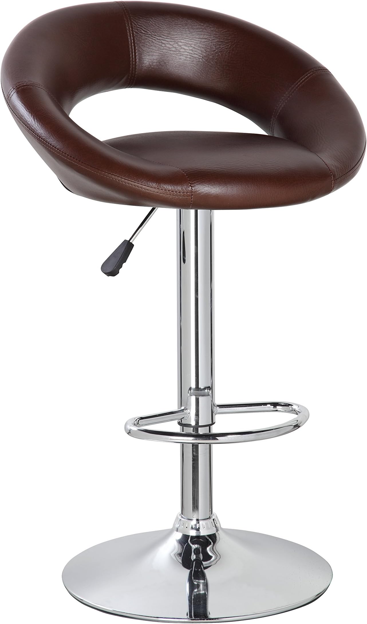 eurosports Crescent Back Armless Adjustable Height Barstool with Chrome Base,Brown