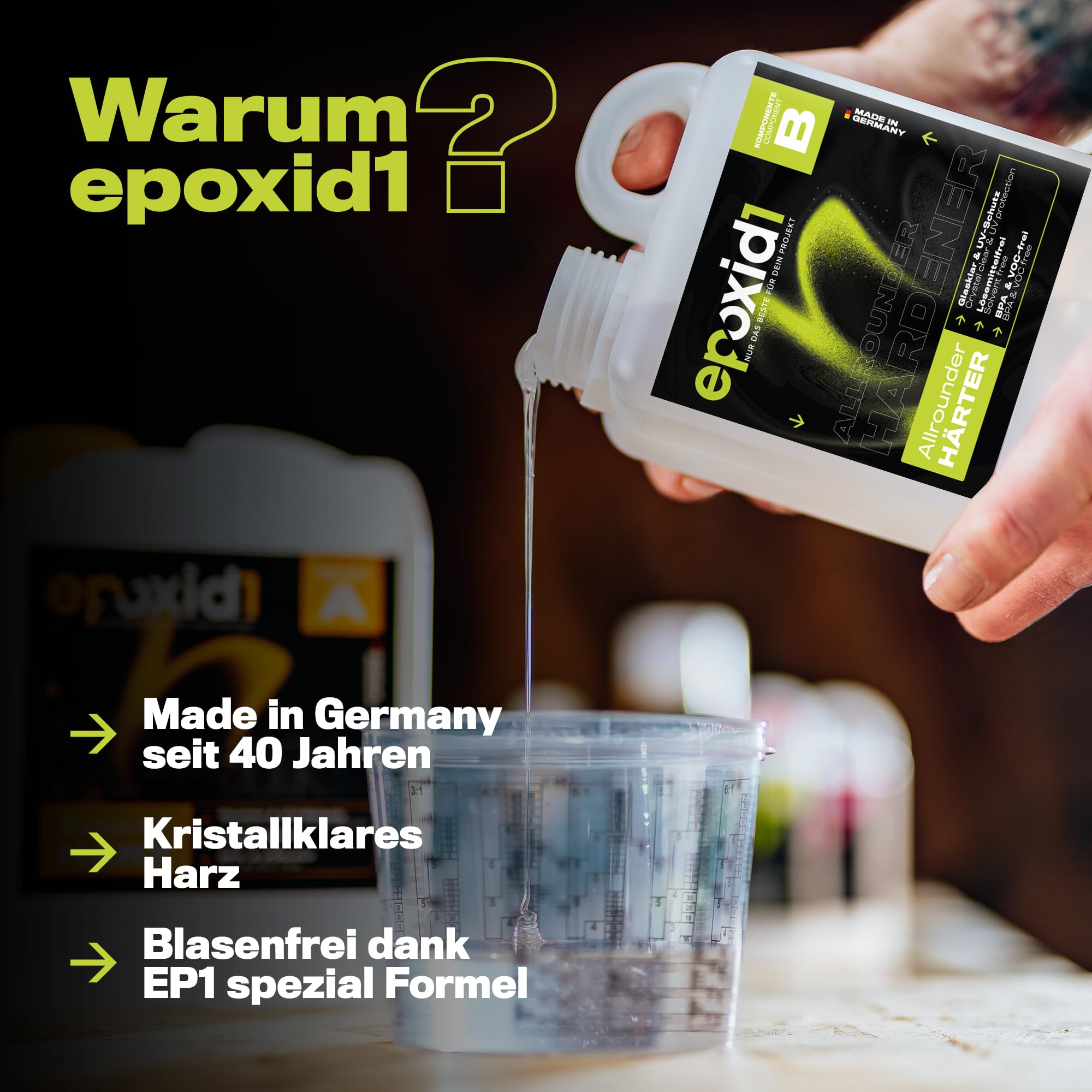Epoxidharz mit Härter 4,2kg Set | glasklar & blasenfrei | ideal zum Gießen von Rivertable und anderen Volumenverguss bis 5cm | Für Anfänger & Profis | Premium Qualität