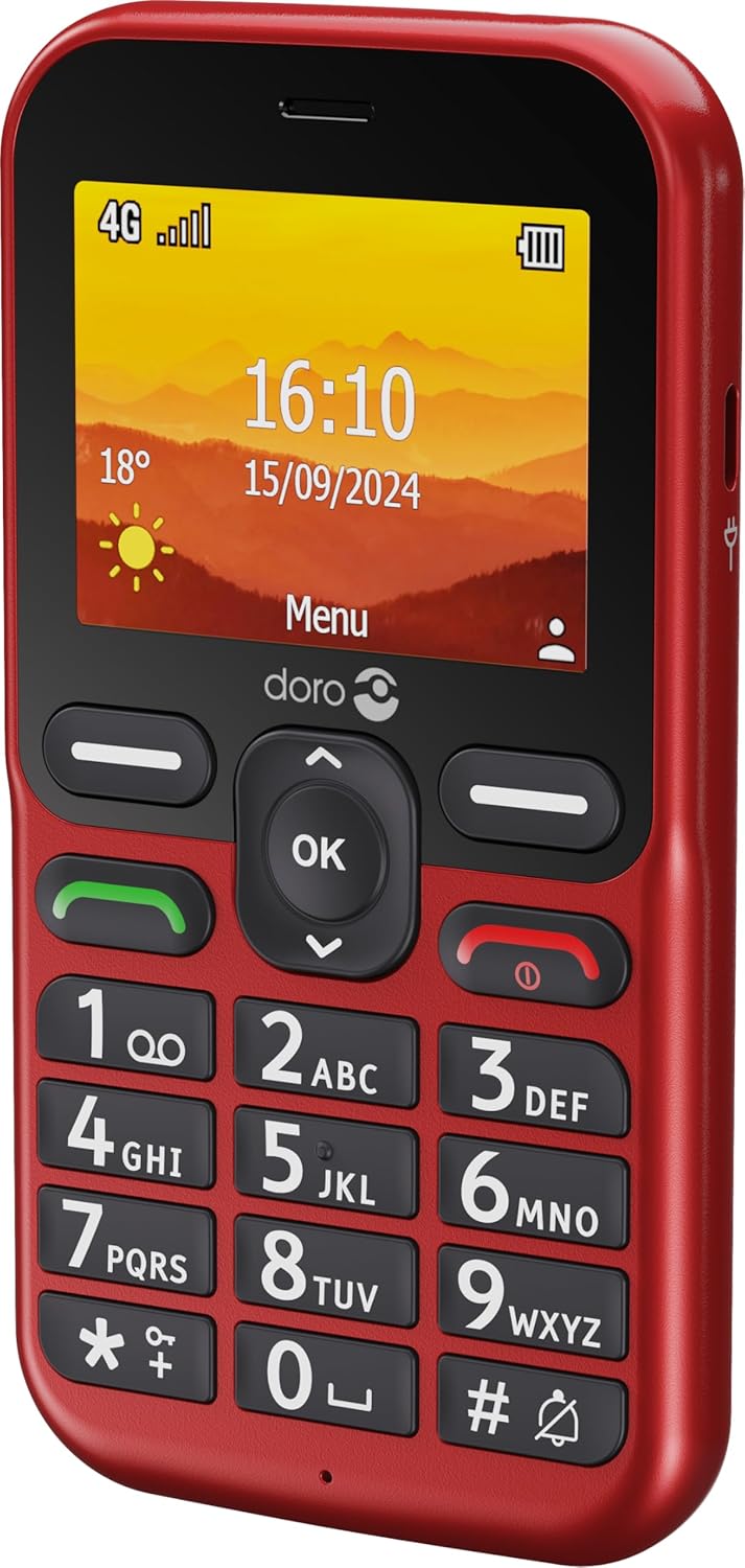 Doro - Leva L10 - Senior Mobile Phone without Contract - Large Landscape Display - Powerful Sound - Camera - Emergency Button with GPS - Charging Station Included - Red