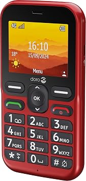Doro - Leva L10 - 契約なしのシニア携帯電話 - 大型ランドスケープディスプレイ - パワフルなサウンド - カメラ - GPS付き緊急ボタン - 充電ステーション付き - レッド