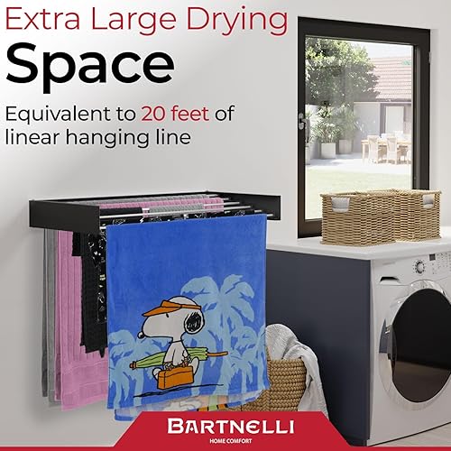 Miniatura 7 de Bartnelli Tendedero de ropa montado en la pared para lavandería  Percheros plegables para uso en interiores y exteriores  Diseño plegable patentado