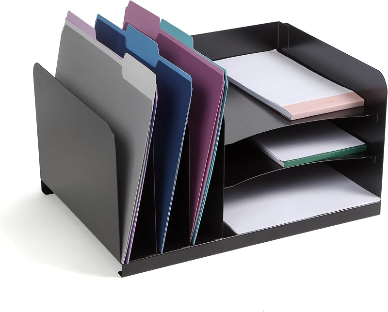 Desktop File Organizer Combo Vert 3 Slot/Horz 3 Slot, Black Commercial Grade Steel