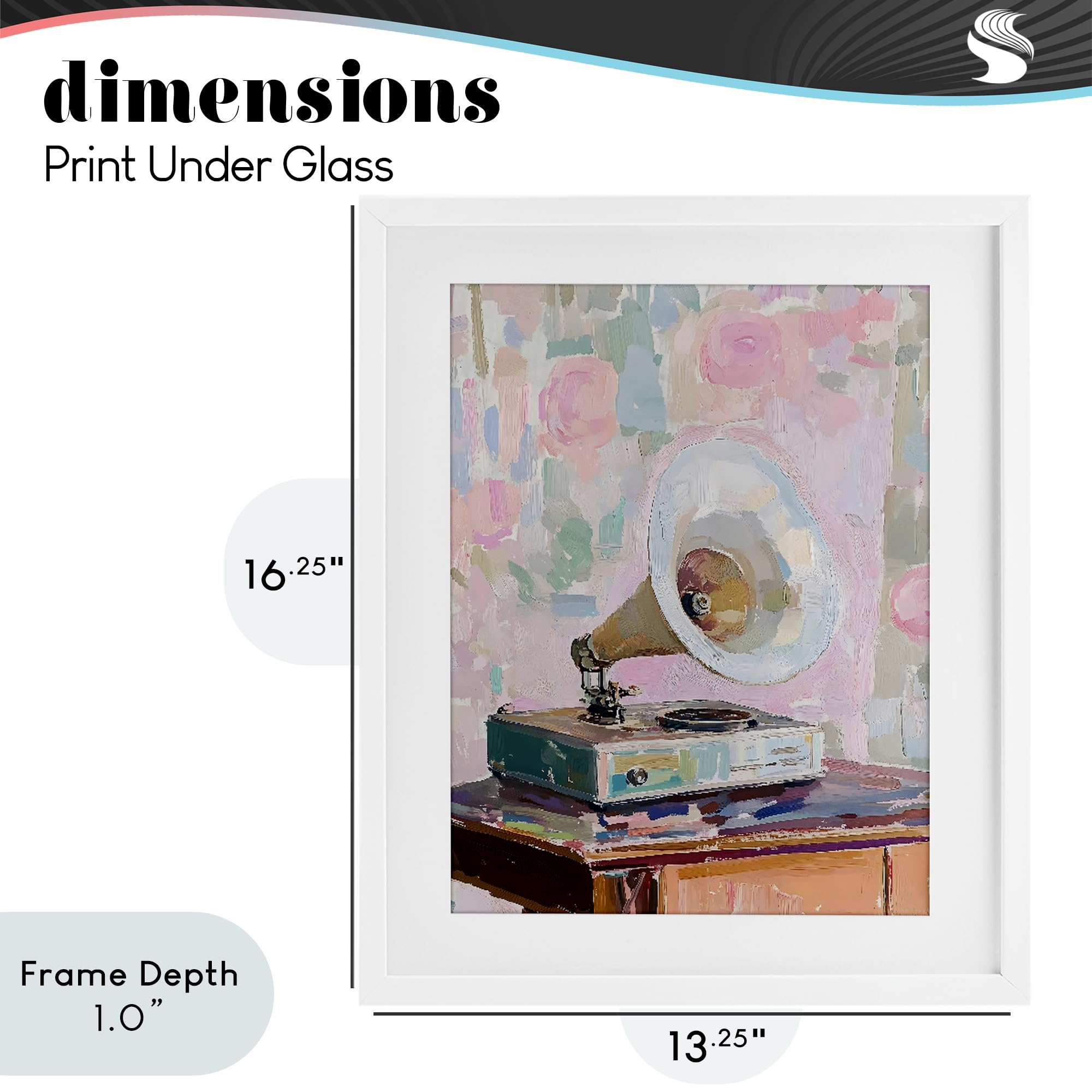 Affiche encadrée de gramophone vintage musique rétro 33 x 40,6 cm