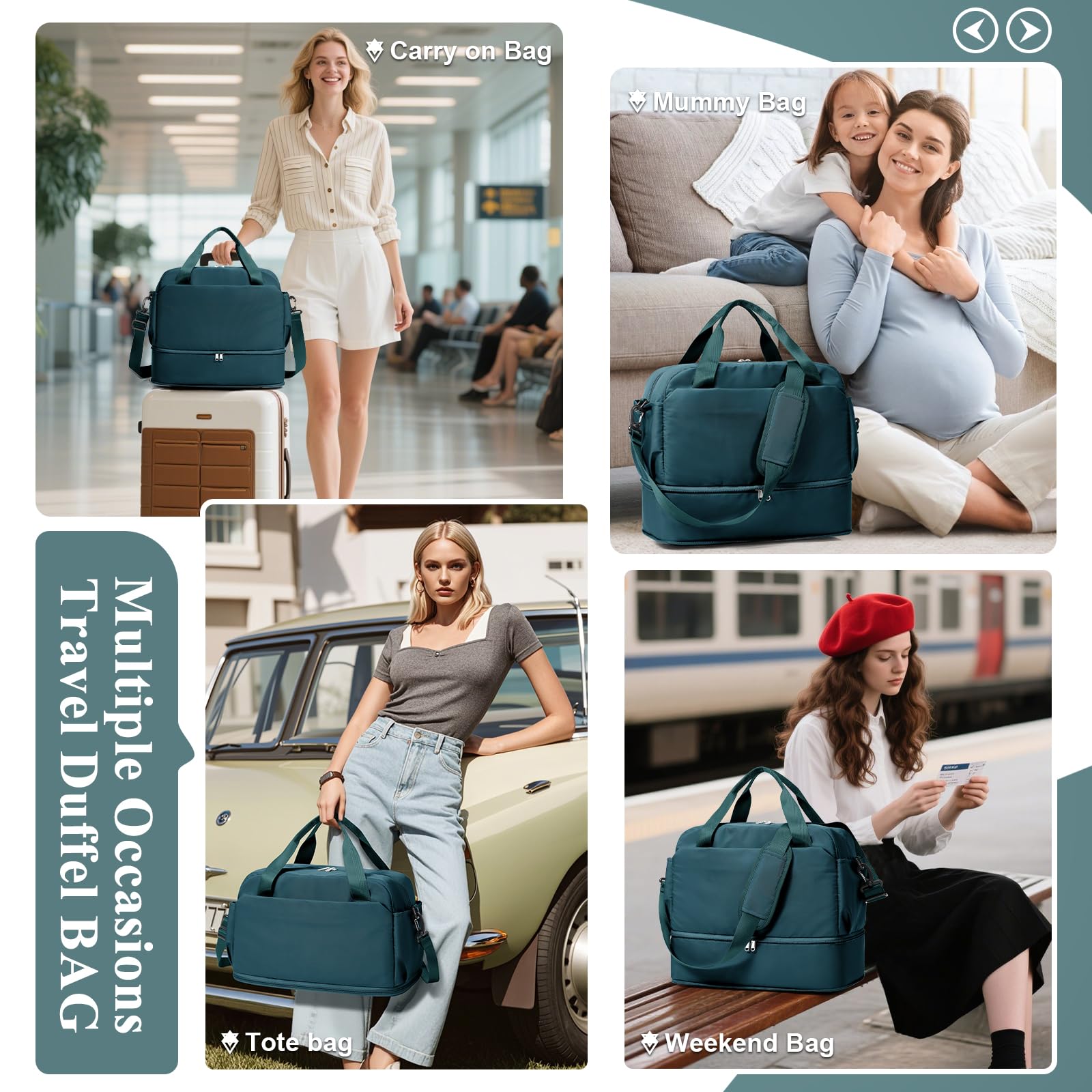 SEAFEW Borsone da Viaggio,Bagaglio a Mano 40x30x20 Ryanair Borsa da Viaggio con Scomparto per le Scarpe,Borsa da Cabina Ryanair Borsa Sportiva Borsone da Palestra Borsa da Weekend,C04-Blu pavone