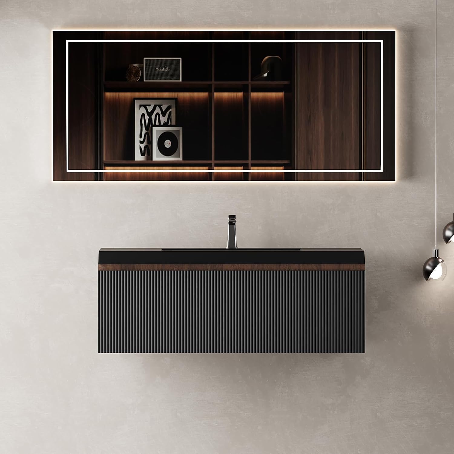 Floating Vanity with Sink, 36 Inch Bathroom Vanity with Sink, Pre-assembled Wall Mount Vanity with 2 Soft-Close Drawers, Hidden Handle Design, Ample Storage Space, Sturdy Constructure, Light Burlywood