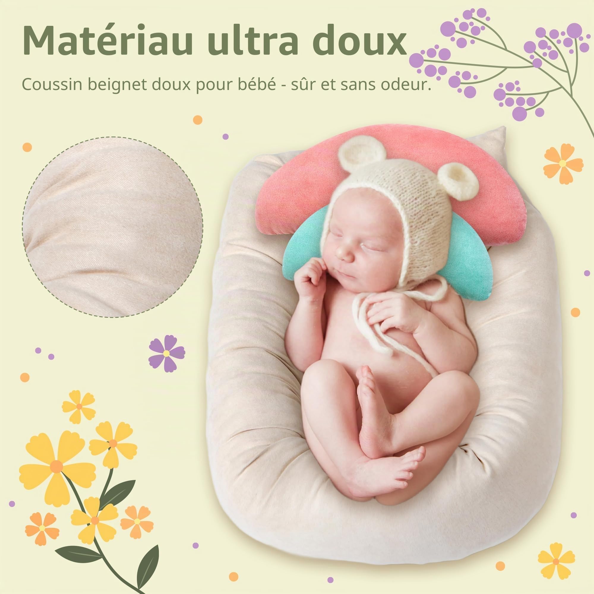 Lot de 6 accessoires photo pour nouveau-né, accessoires photo pour nouveau-né, coussin, panier de photographie pour bébé, accessoires de pose, 1 donut photo, 5 coussins multicolores (convient