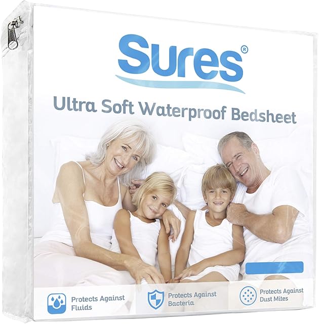 Sures Waterproof Mattress Protector - Queen Size Bedsheet - Fitted Machine Washable Bed Sheet - Hypoallergenic, Vinyl Free Bedwetting Cover Pad - For Child, Kids, Adult