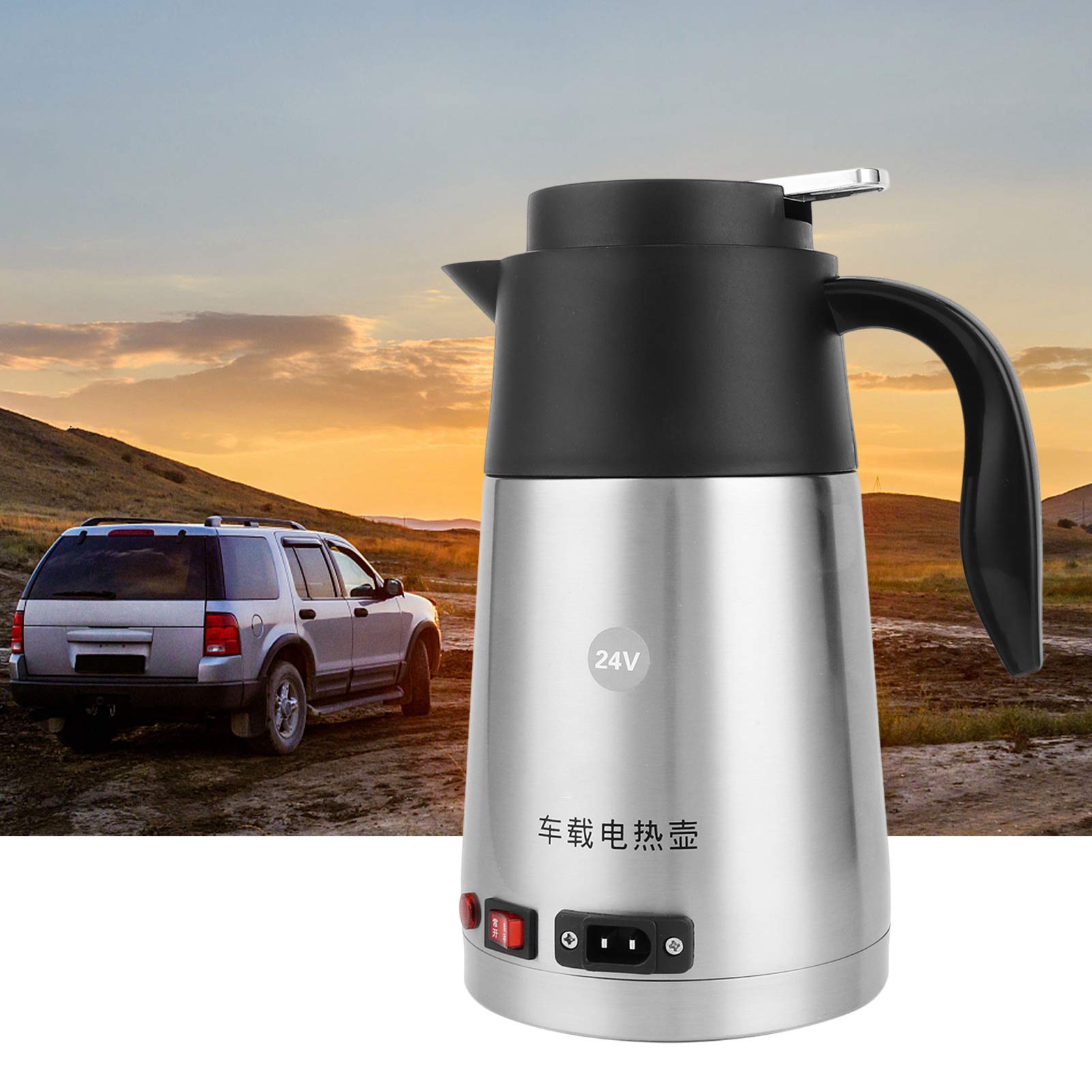 Tyenaza Hervidor Eléctrico para Camiones, 1200ML Hervidors de Calefacción Eléctrica de Camión de 24 V 200W, Acero Inoxidable Pava Eléctrico en el Automóvil, para Familia, Oficina, Agua, Café, Leche