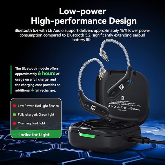 KBEAR BT15 PRO IEM Bluetooth Adapter, Bluetooth 5.4 Module,QDC 2-Pin Wireless Waterproof Earhook with Low-Latency LE Audio, AAC Hi-Fi Sound KZ ZS10 PRO/X/2, ZSN Pro/X, AS16 PRO, Zax,ZAR, CRA/C12