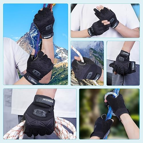 Miniatura 7 de Seibertron Guantes de cuerda de escalada ligeros y transpirables para escaladores, escalada en roca, rescate, aventura, vela, kayak, deportes al
