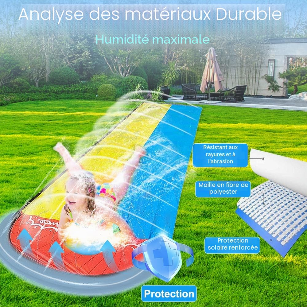 240x55in Toboggan Aquatique, Toboggan d'eau avec 2 Bodyboards, Oboggan d'eau Robuste pour Pelouse avec Arroseur Intégré, Jouets d'été pour Adultes et Enfants