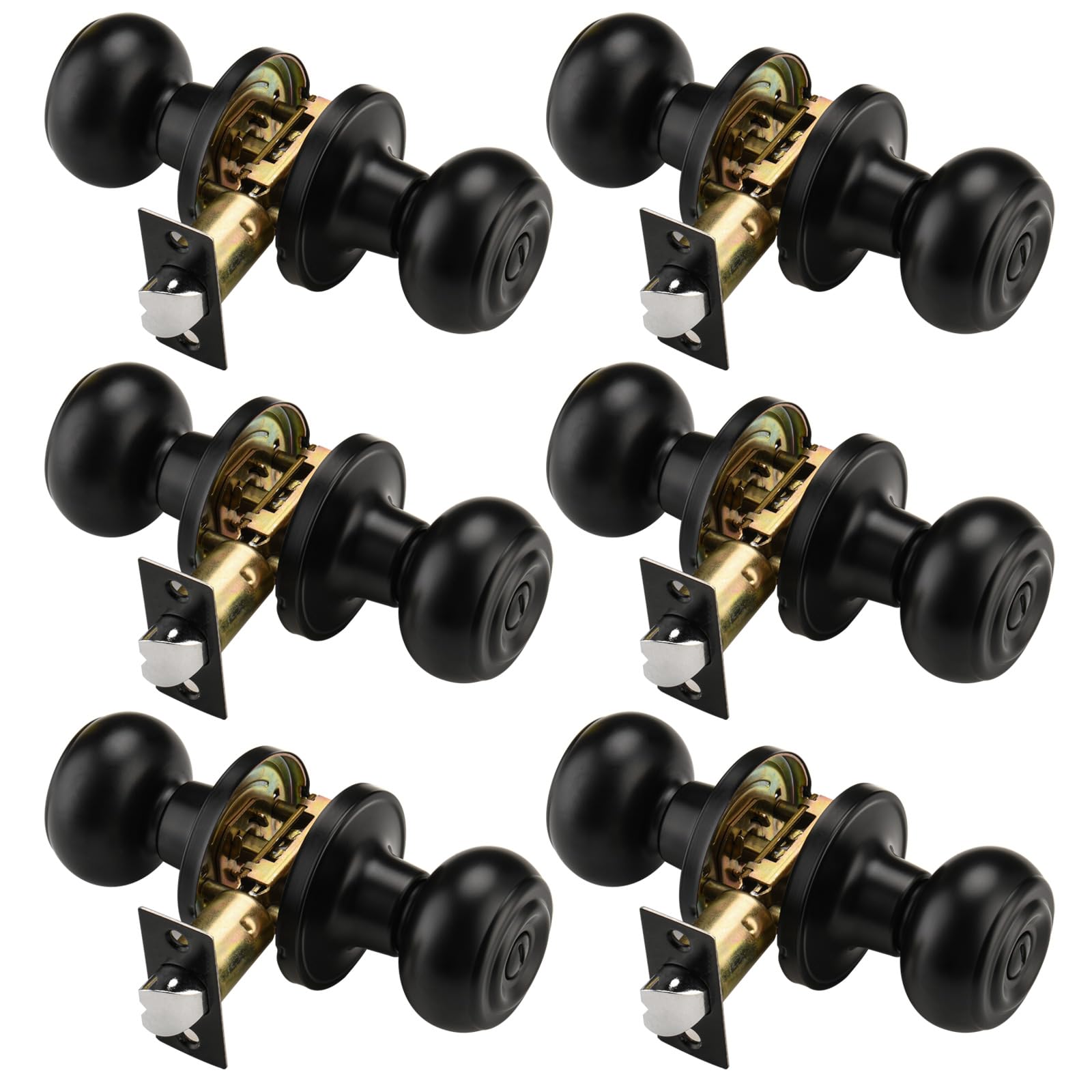 Black Door Knobs with Lock - 6 Pack for Bathrooms & Bedrooms -1 Black Door Knobs with Lock - 6 Pack for Bathrooms & Bedrooms -1