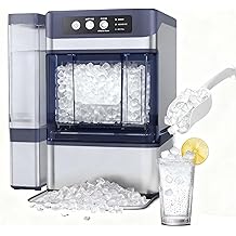 Automatic Ice Maker, Countertop Nugget Ice Maker. with 3l Side Water Tank, Ready in 5-8min, 38lbs Per Day. Modern Stainless Steel Finish. Ideal for Modern Kitchens and Wet Bars.