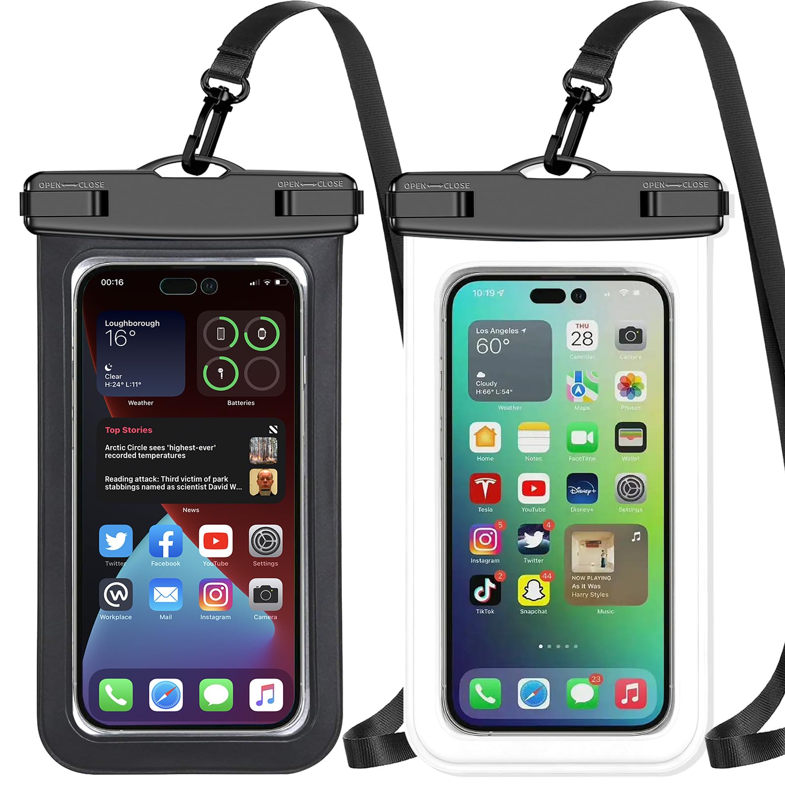 Up to 8.3" 2 Pack Black White Universal Waterproof Phone Pouch, Large Phone Waterproof Case Dry Bag,Protection Level: IP68,Outdoor Sports for Apple iPhone,Samsung,and More,Black,White