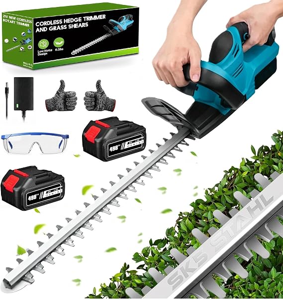 Taille-haie sans fil 21 V, lame double action 52 cm, écartement 15 mm, 2 batteries 6,0 Ah