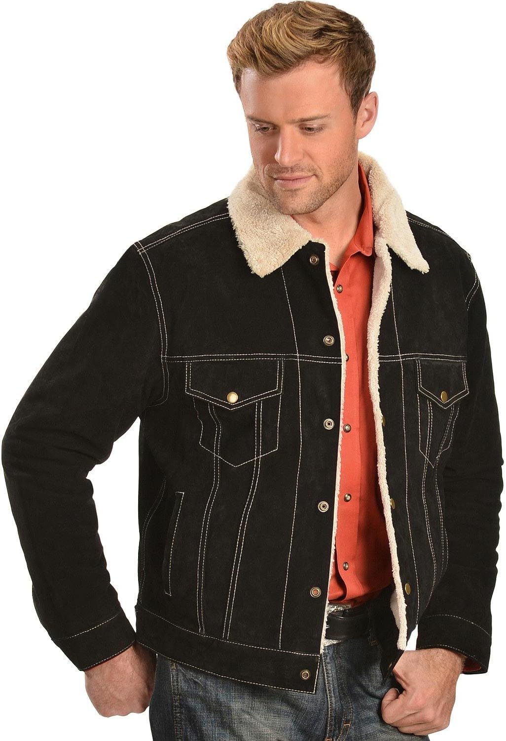Scully Men's Sherpa Lined Boar Suede Jacket Black X-