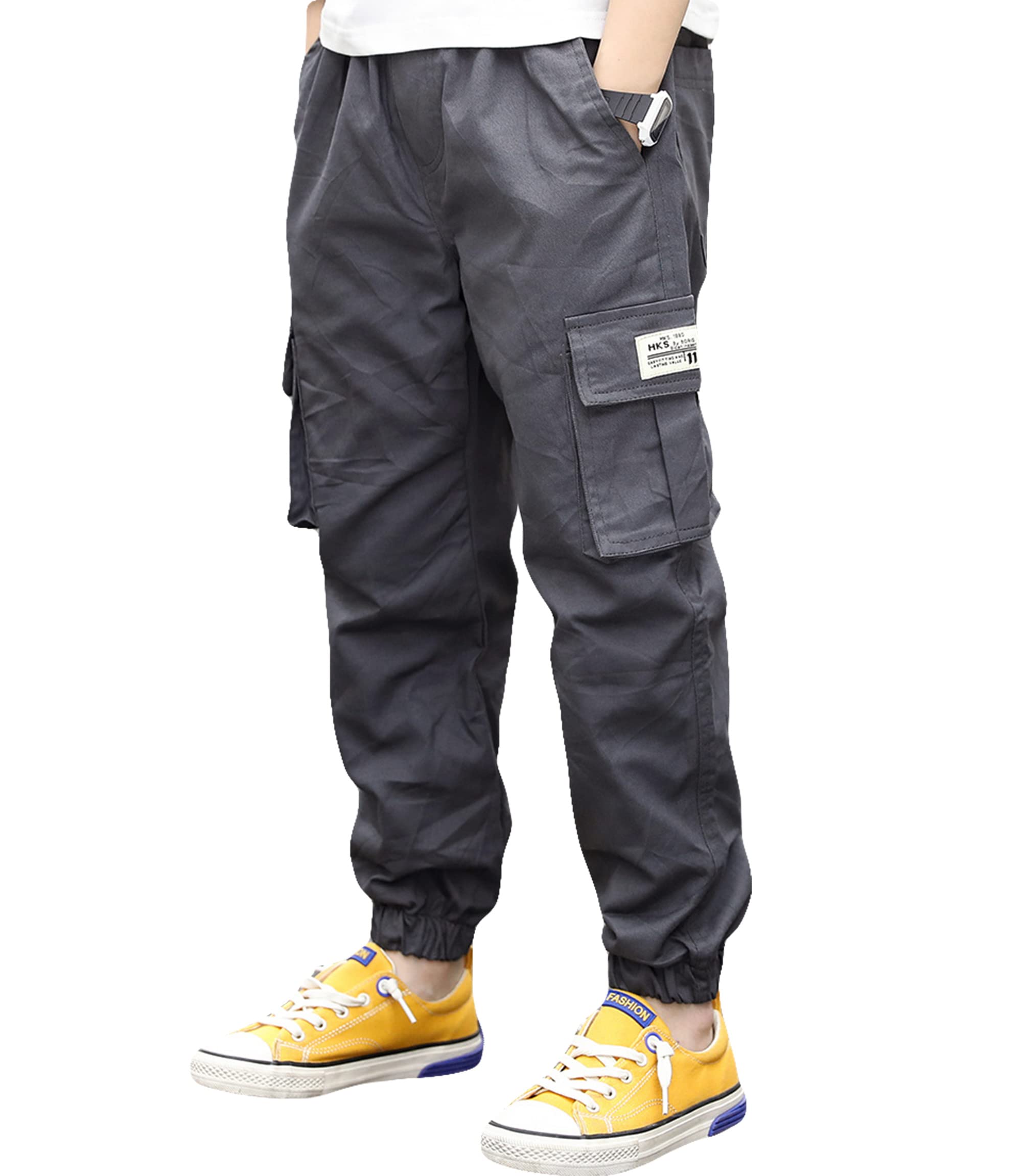 TLAENSON Boys Cargo Joggers Pants Elastic Waist Casual Jogging Trousers Bottom for Kids 5-15 Years