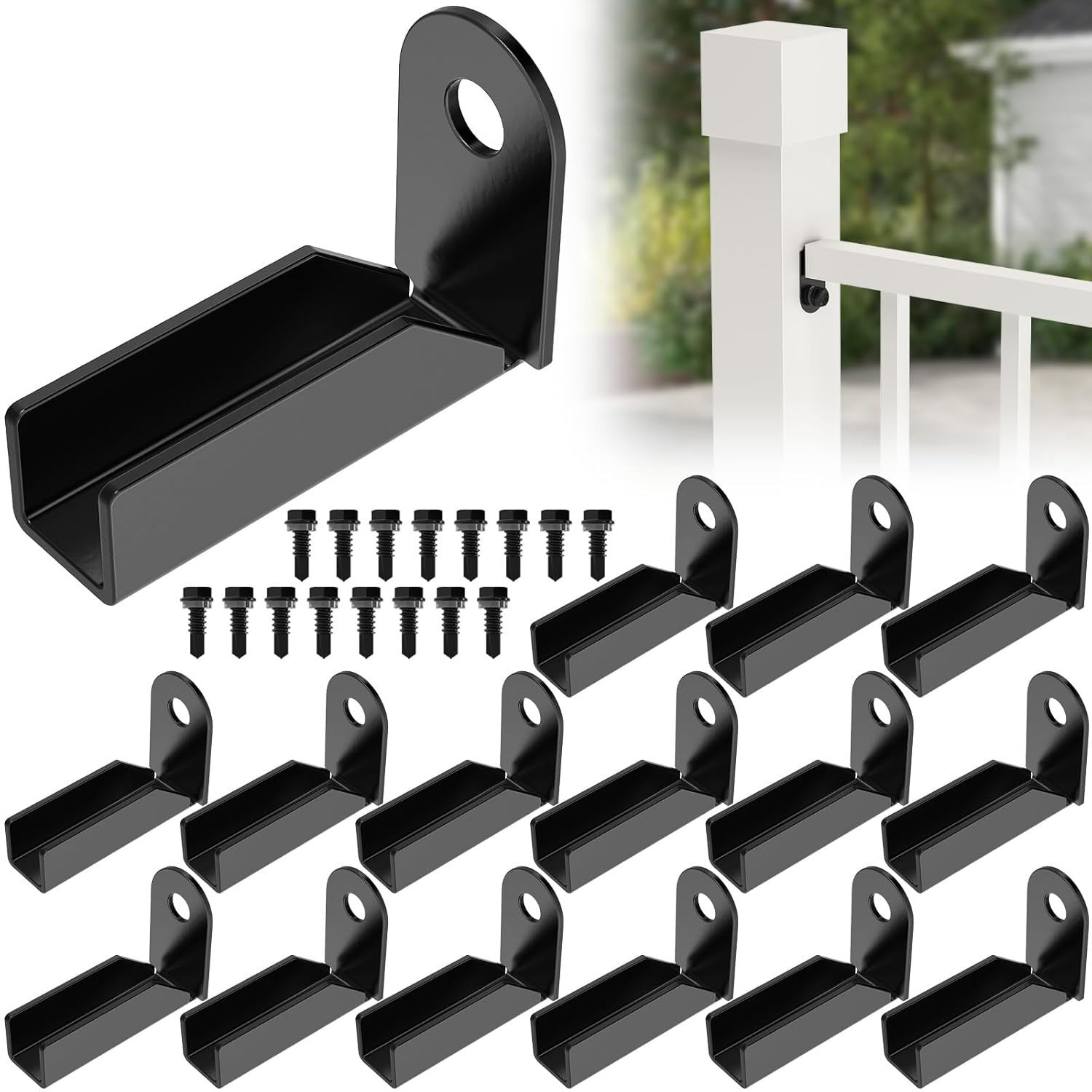 24 Pack Black Carbon Steel Fence Mounting Brackets for 1" x 1" Square Rails, Fence Panel Internal Connectors