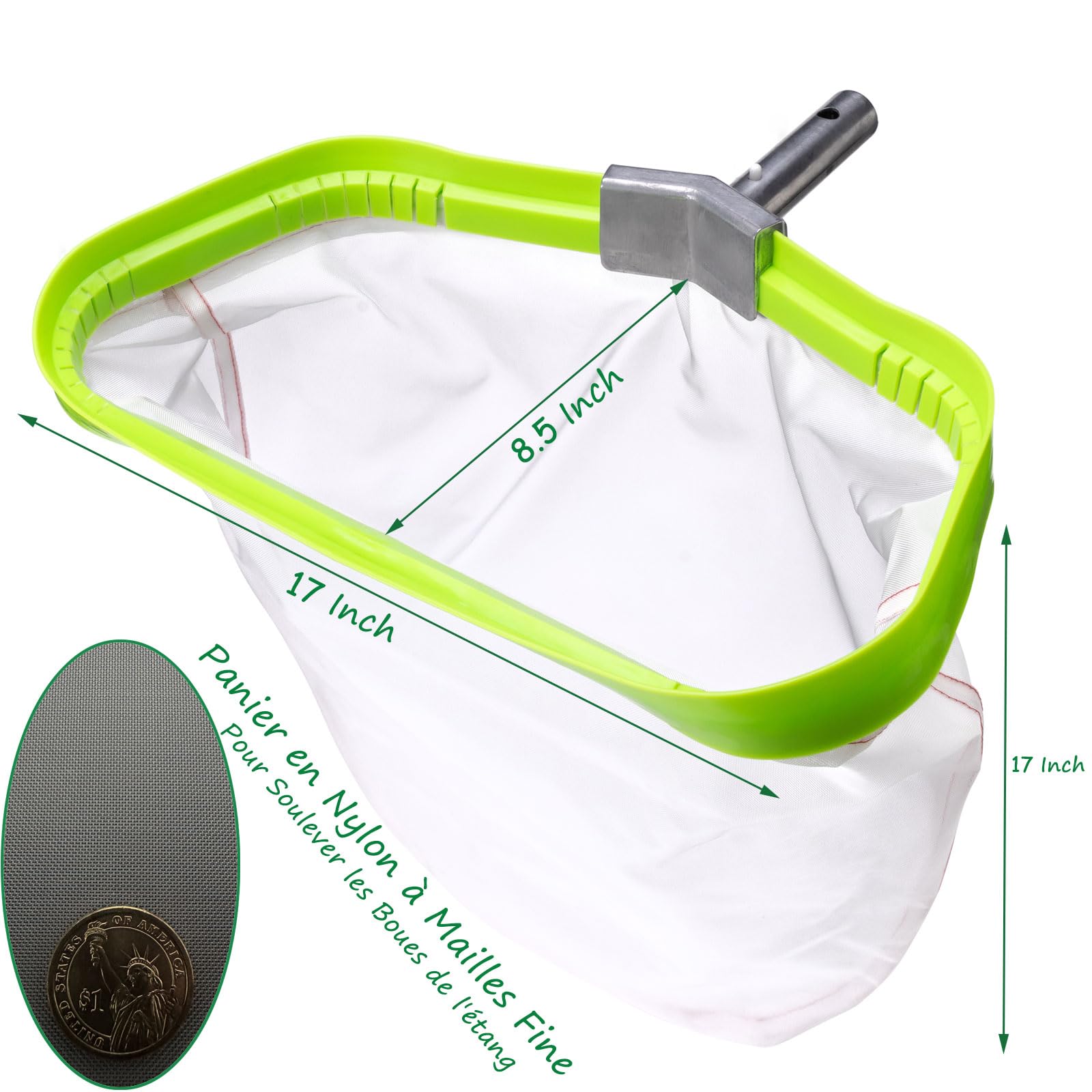 Ultra Fine Mailles du Filet de Piscine, Lourd Fardeau Épuisette avec Contour en Métal, Filet Sac en Anti-déchirure Nylon pour Nettoyer Boue, Pool Rake Skimmer Net