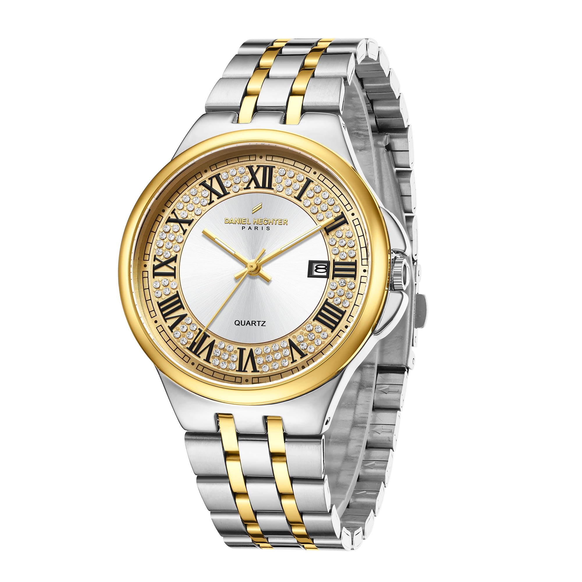 Paris Louise Collection Analog Watch for Men with Round Sunray Dial, Crystal Accents, Roman Numerals, Date Display & Stainless Steel Strap-image-25