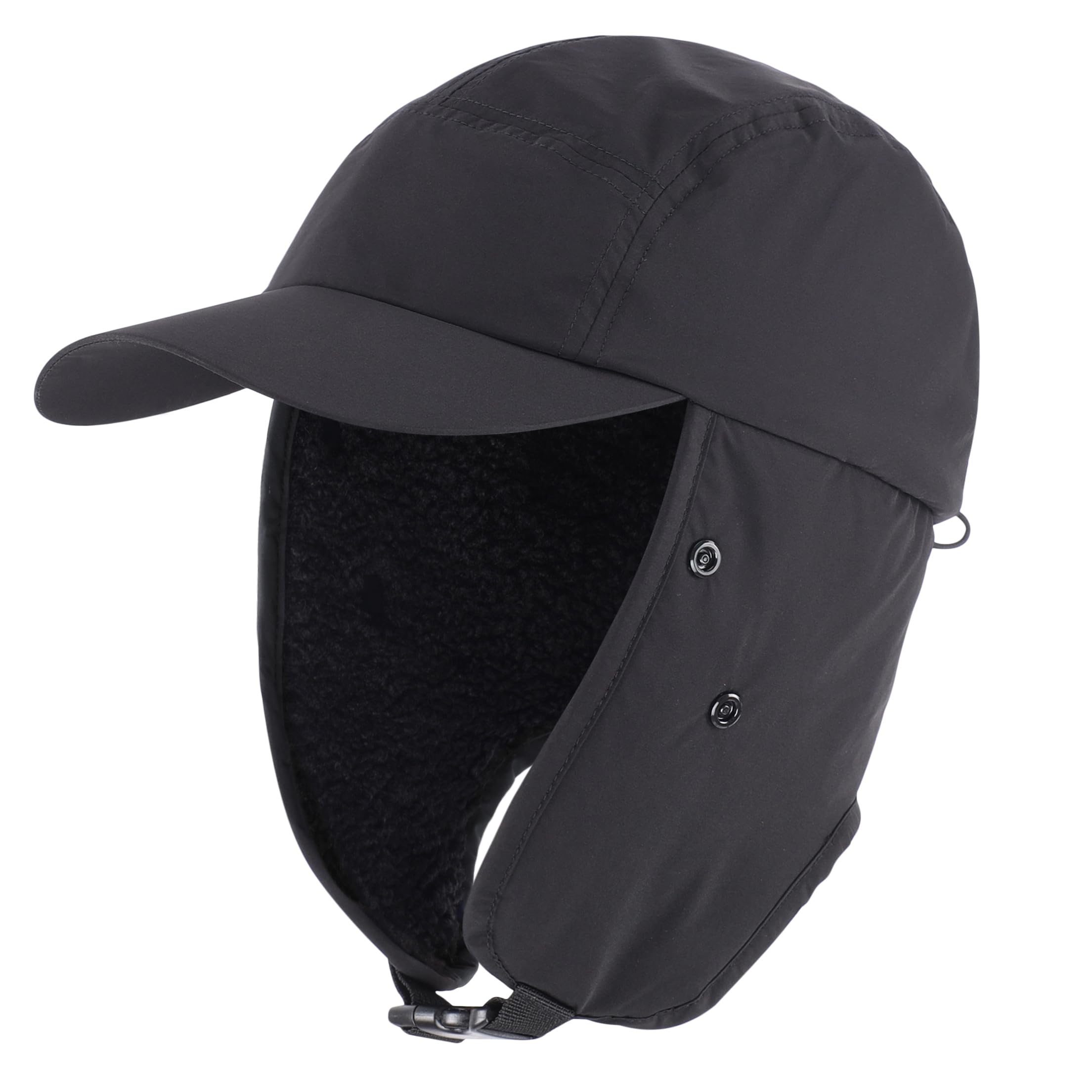 Home Prefer Impermeable para hombre invierno sombrero forro polar orejeras visera sombrero cubierta facial, Negro, talla única