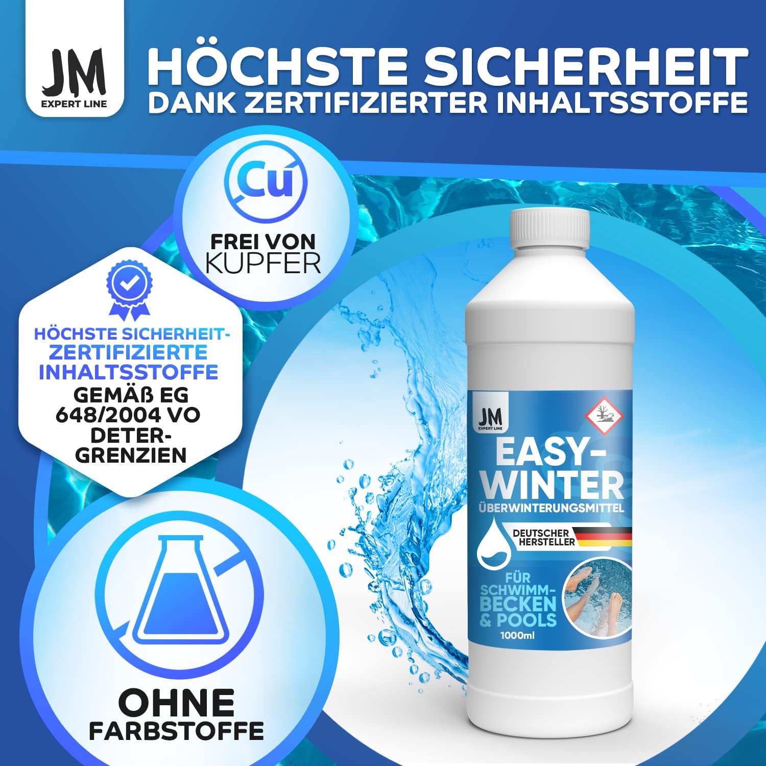 *NEU* JM Expert Line EasyWinter I Profi Pool Wintermittel [1L] für 40m³ Poolwasser I Überwinterungsmittel für Pools ohne Ablassen I Wintermittel für Pool mit Polyprotect-Formel