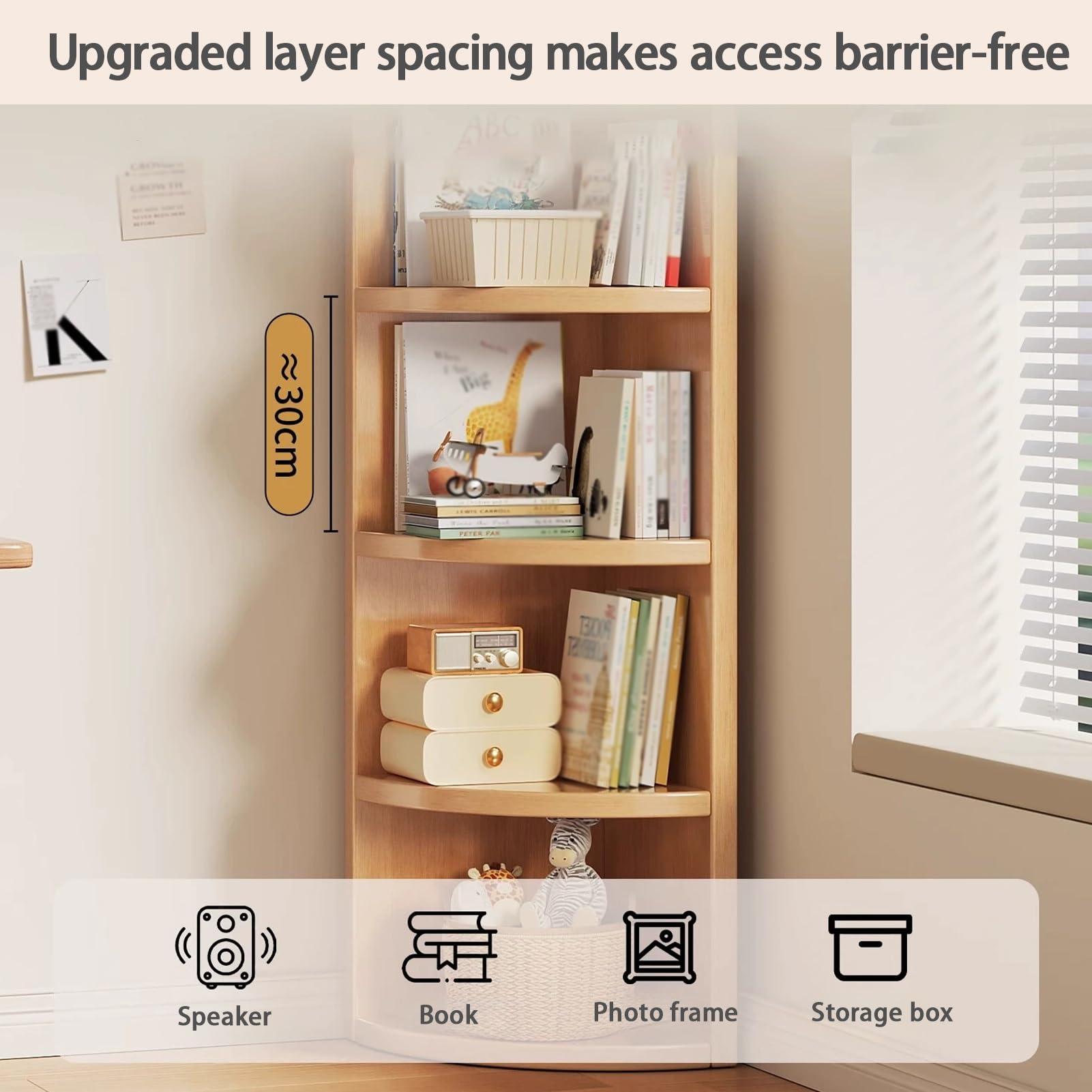 Libreria angolare a forma di L, scaffale angolare con pannello posteriore, scaffale per libri con spazio aperto, per piccoli spazi, soggiorno (60 cm)