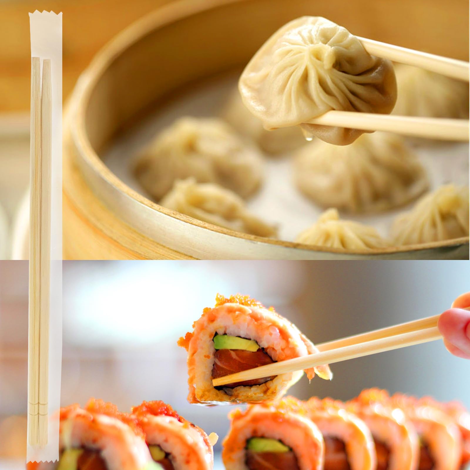 1000 Pairs 8 Inch Disposable Chopsticks, Separated Sleeved Individually Clear Packaged Wrapped Disposable Bamboo Chopsticks, Bamboo Wooden for Noodles, Sushi, Asian Food — Amazon image 3