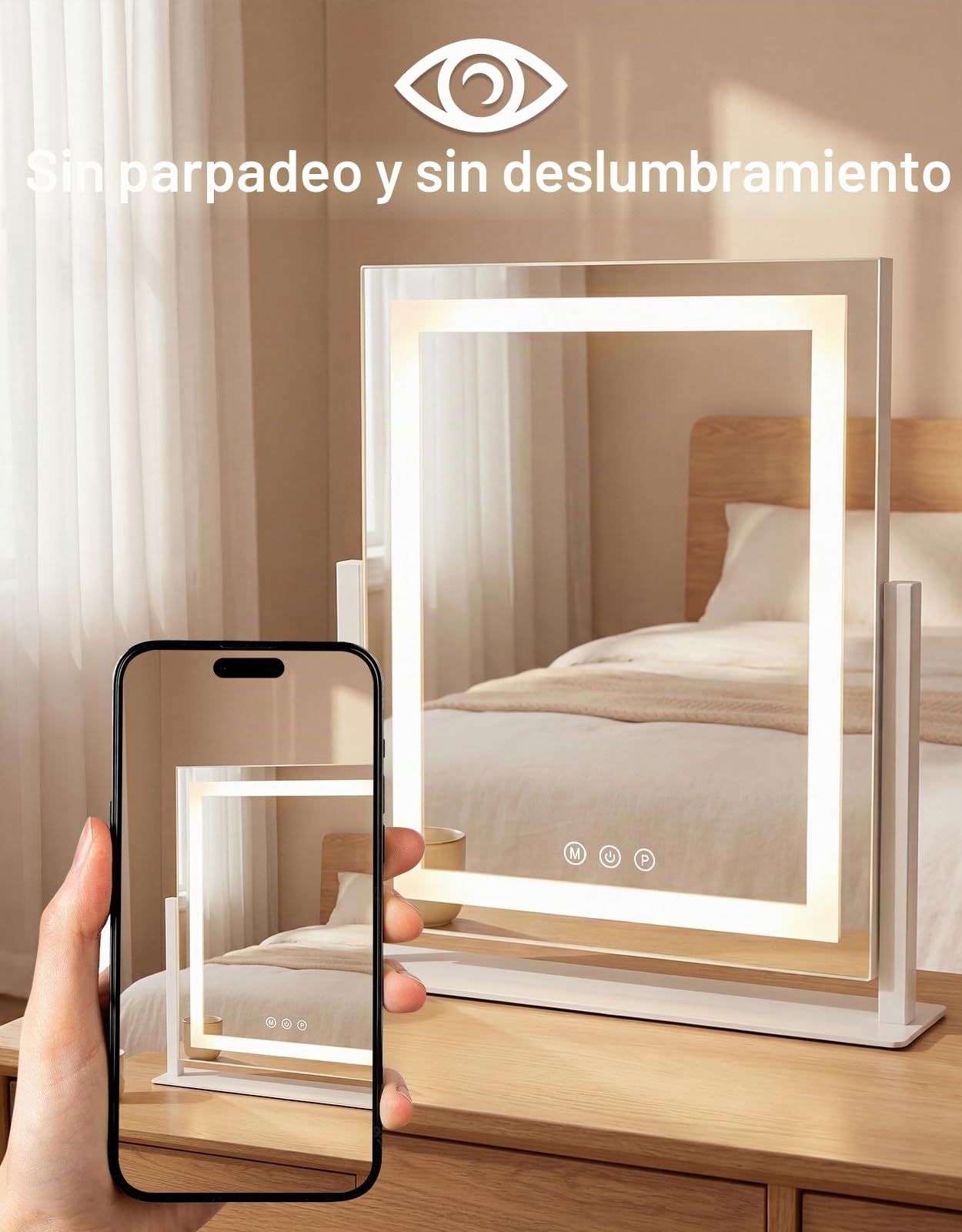 Espejo para maquillaje con iluminación led espejo de Hollywood 25 x 30 cm | tocador, pequeño espejo de maquillaje con luz, espejo de mesa, 3 modos, espejo de maquillaje para mesa