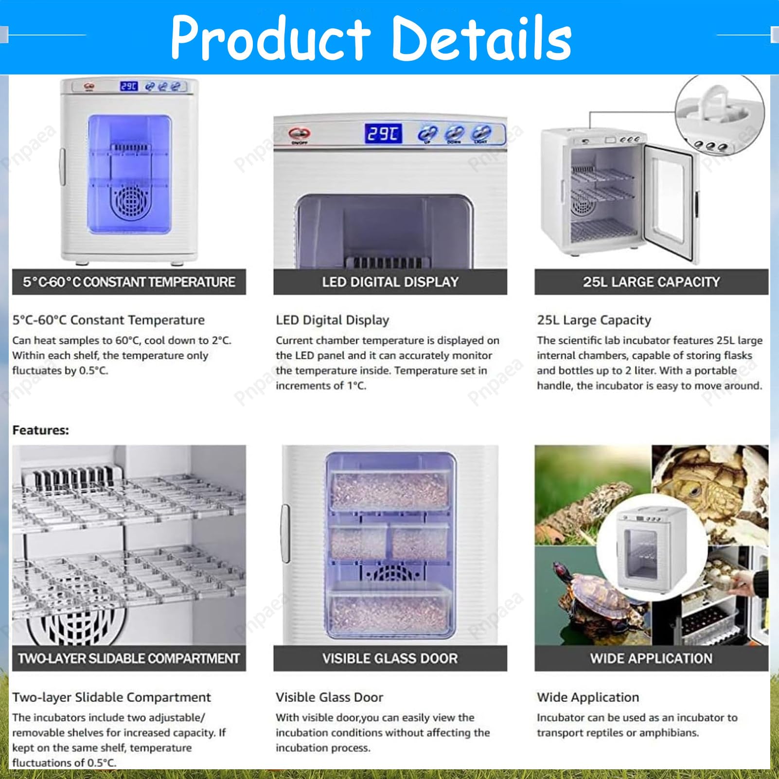 400W incubadora Digital de Huevos,Incubadora 5°-60°C, 25L Automático Incubadora Incubadora con Temperatura Constante para Reptiles o Anfibios White