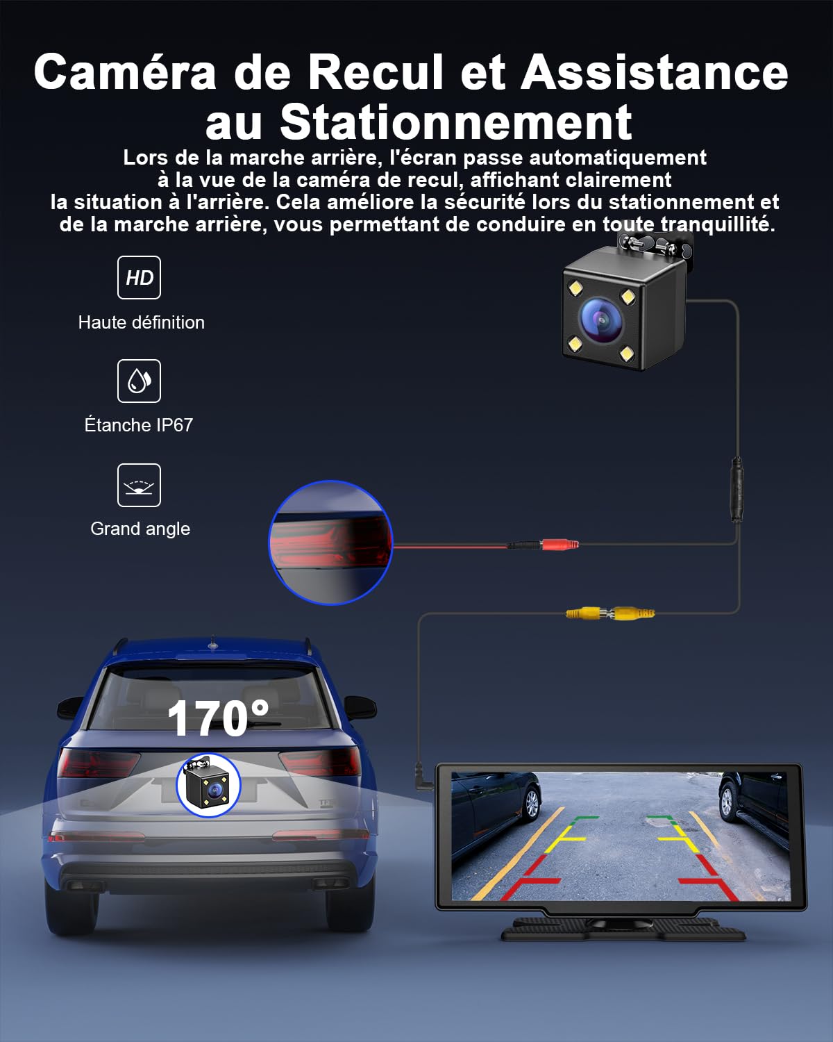 Avylet 8,1'' Apple Carplay Voiture pour avec Caméra de Recul, Écran Tactile | Portable, Navigation GPS, Contrôle Vocal Google/Siri, Android Auto, Bluetooth, AUX/FM, Mirror Link, OTA, 21.3*2.5*8.7cm